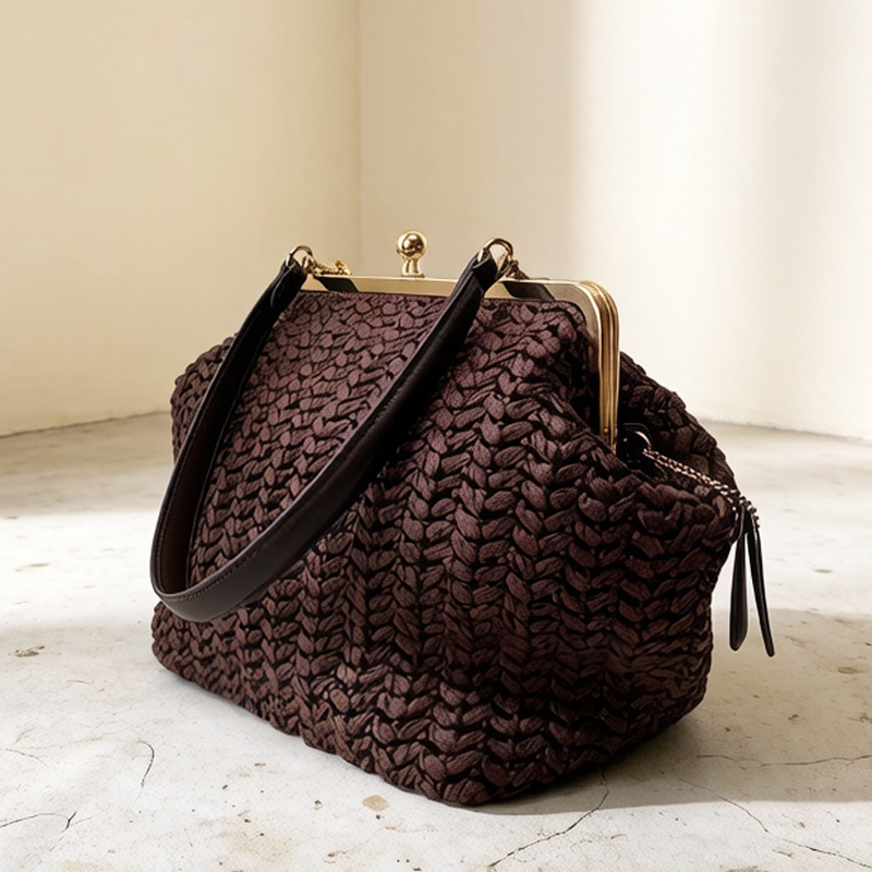Crochet Bag Raffia - 손으로 짠 키스락 프레임 숄더 라피아