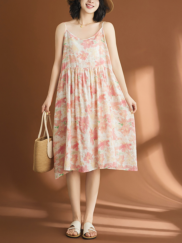 Linen Dress Wrap - 캐주얼 코튼 린넨 여성 원피스 예술적인
