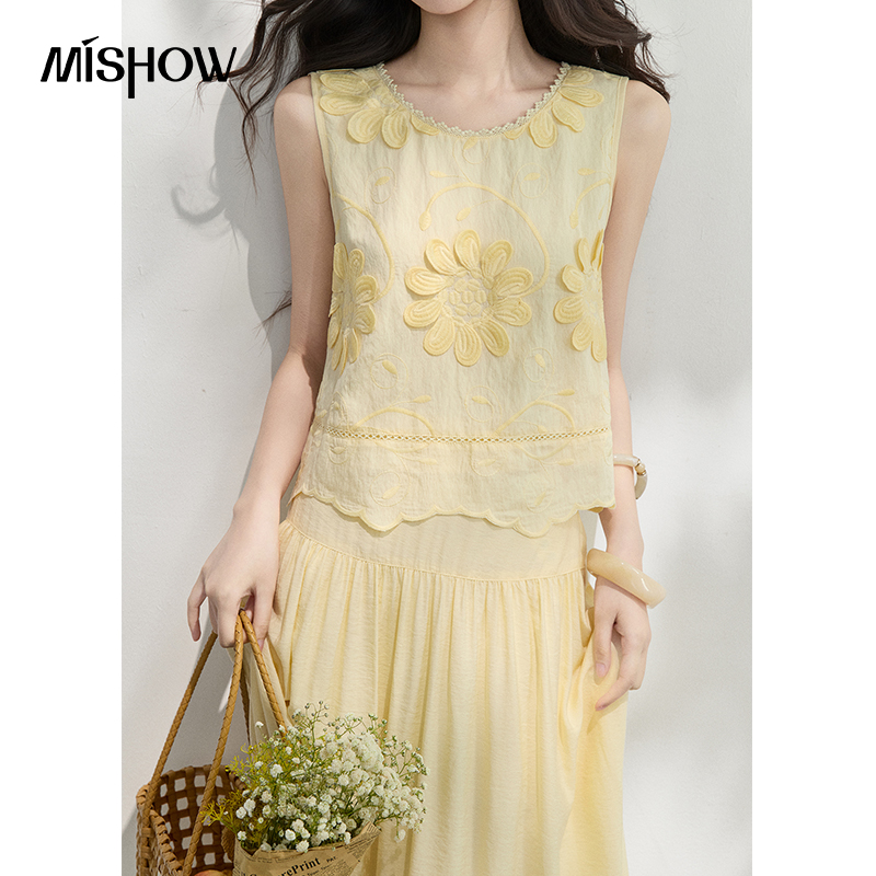 MISHOW 프랑스 꽃 자수 블라우스 솔리드 스커트 세 - Midi Skirt Floral 리뷰 및 가격