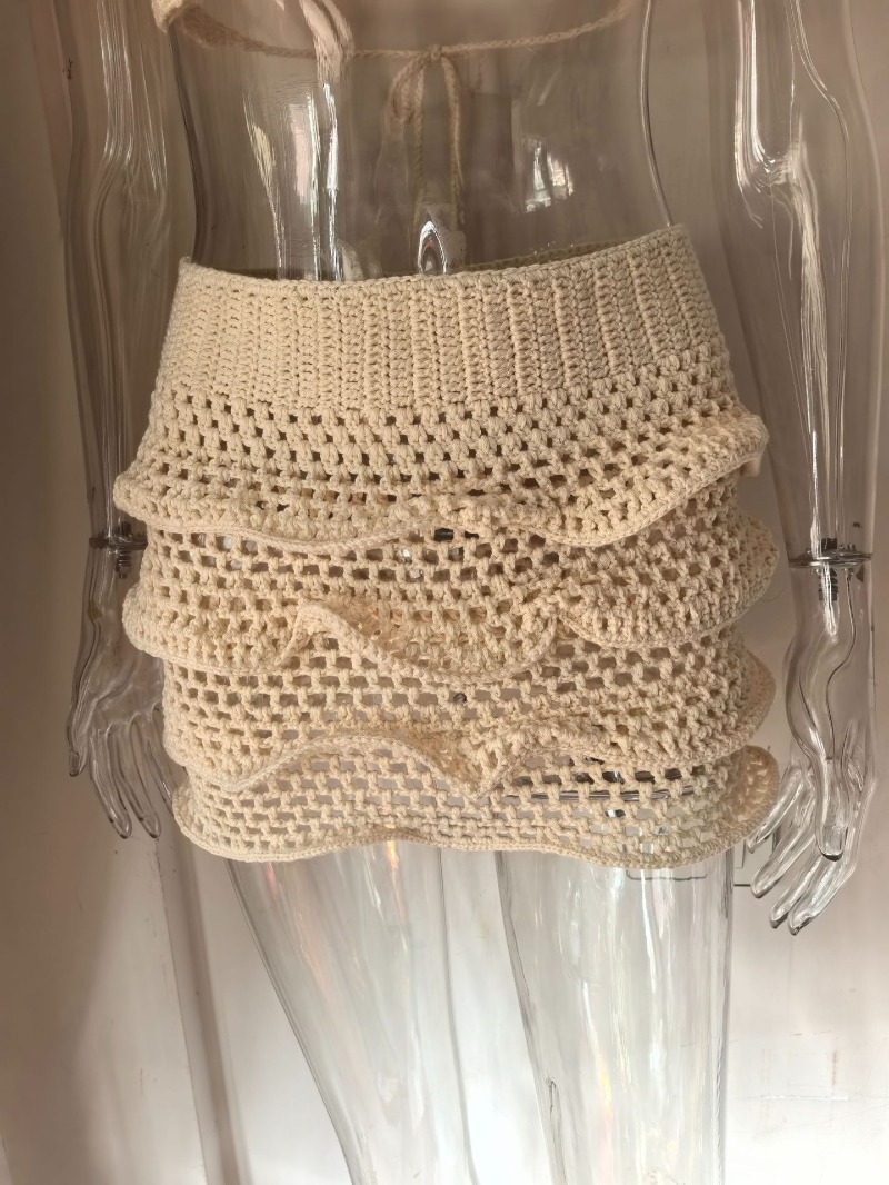 여성 핸드메이드 크로셰 니트 러플 휴가 비치 투피스 세 - Crop Top Crochet 리뷰 및 가격