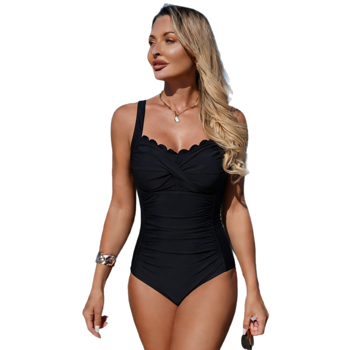 블랙 스캘럽 네크라인 트위스트 프론트 올리브 그린 원피 - Swimsuit Bikini Ruched 리뷰 및 가격
