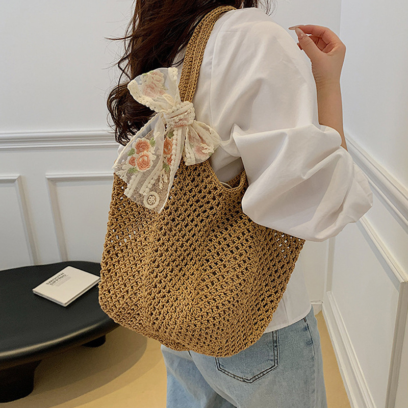 여름 레이스 보우 토트백 여성 라피아 니트 숄더백 20 - Crochet Bag Raffia 리뷰 및 가격