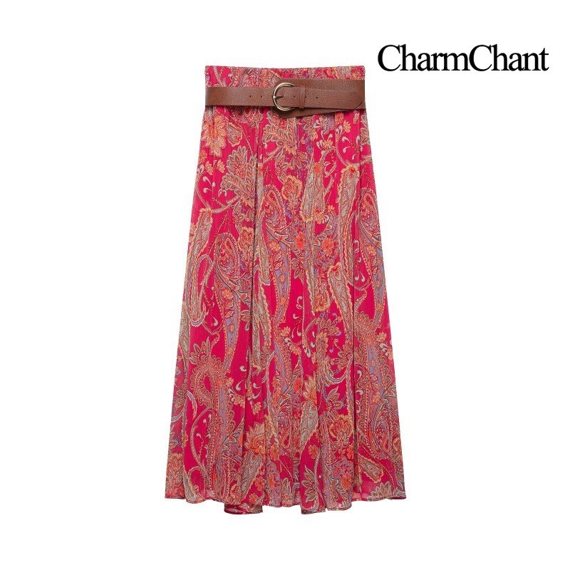 CHARMCHANT 여성용 페이즐리 프린트 홀터넥 러플 - Midi Skirt Floral 리뷰 및 가격
