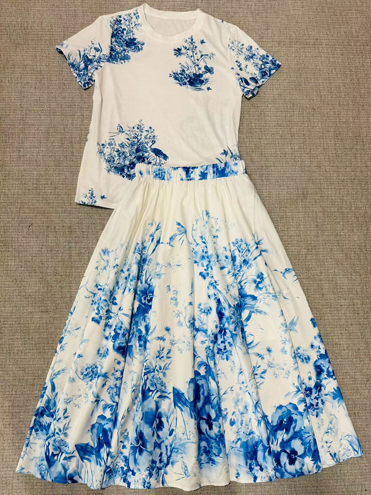 2026 신상 여름 여성 플로럴 세트 라운드넥 반팔 상 - Midi Skirt Floral 리뷰 및 가격