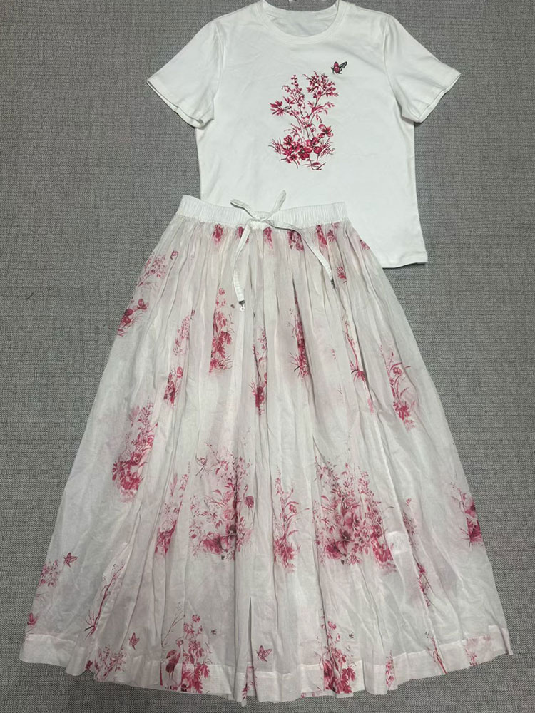 2026 신상 여름 여성 플로럴 세트 라운드넥 반팔 상 - Midi Skirt Floral 리뷰 및 가격