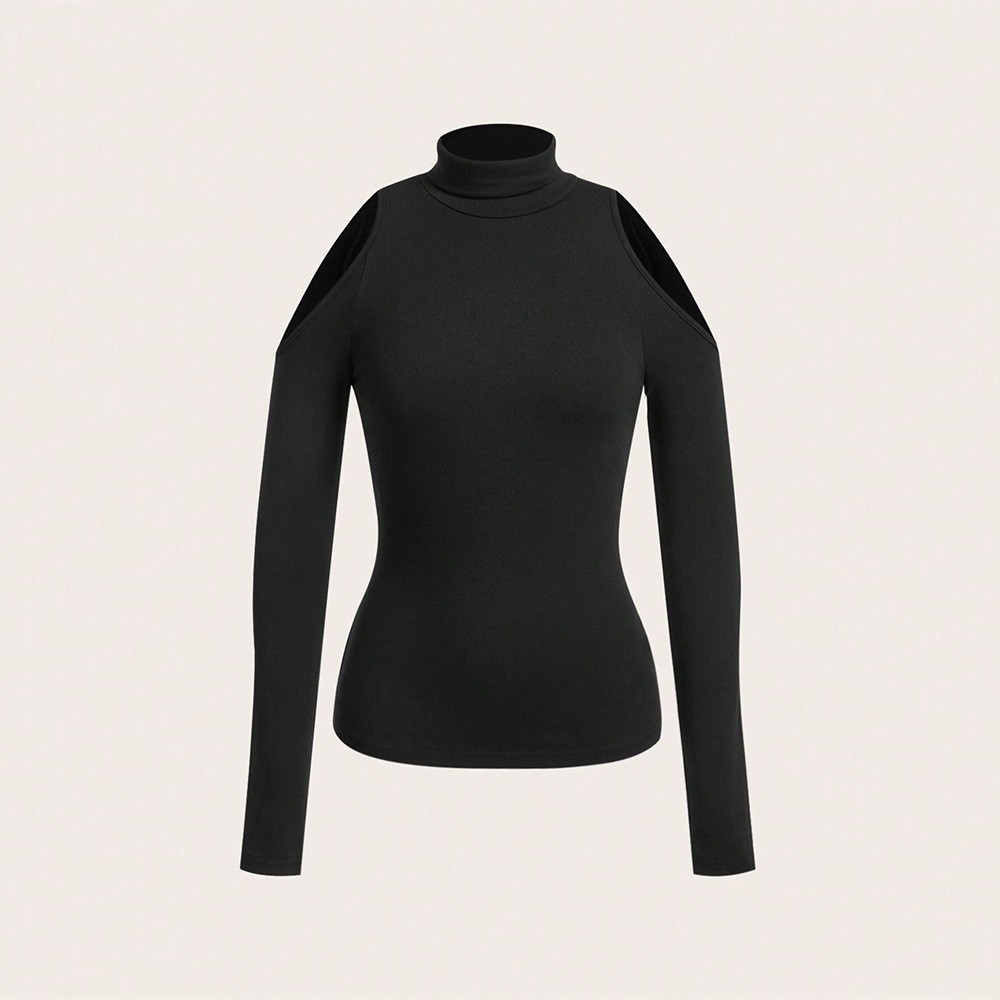 여성 우아한 오프숄더 슬림핏 터틀넥 솔리드 컬러 구김  - Blouse Off Shoulder 리뷰 및 가격