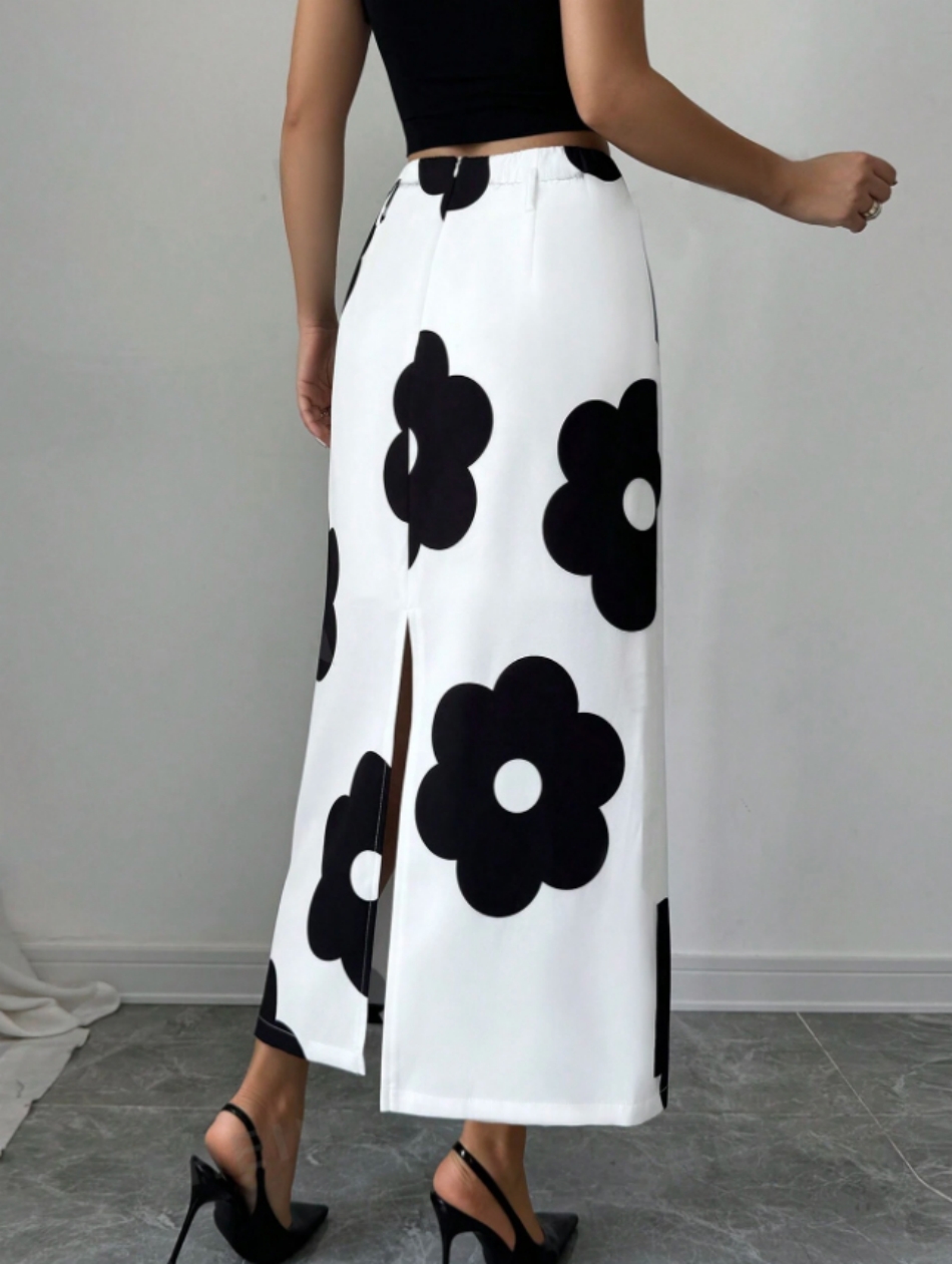 여성용 꽃무늬 프린트 스퀘어 넥 크롭 탑 미디 스커트  - Midi Skirt Floral 리뷰 및 가격