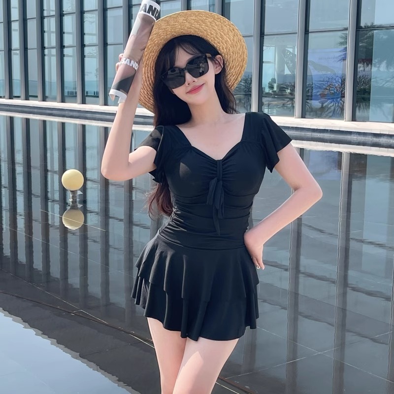 여성용 레드 V 넥 스커트 원피스 수영복 반팔 프론트  - Swimsuit Bikini Ruched 리뷰 및 가격