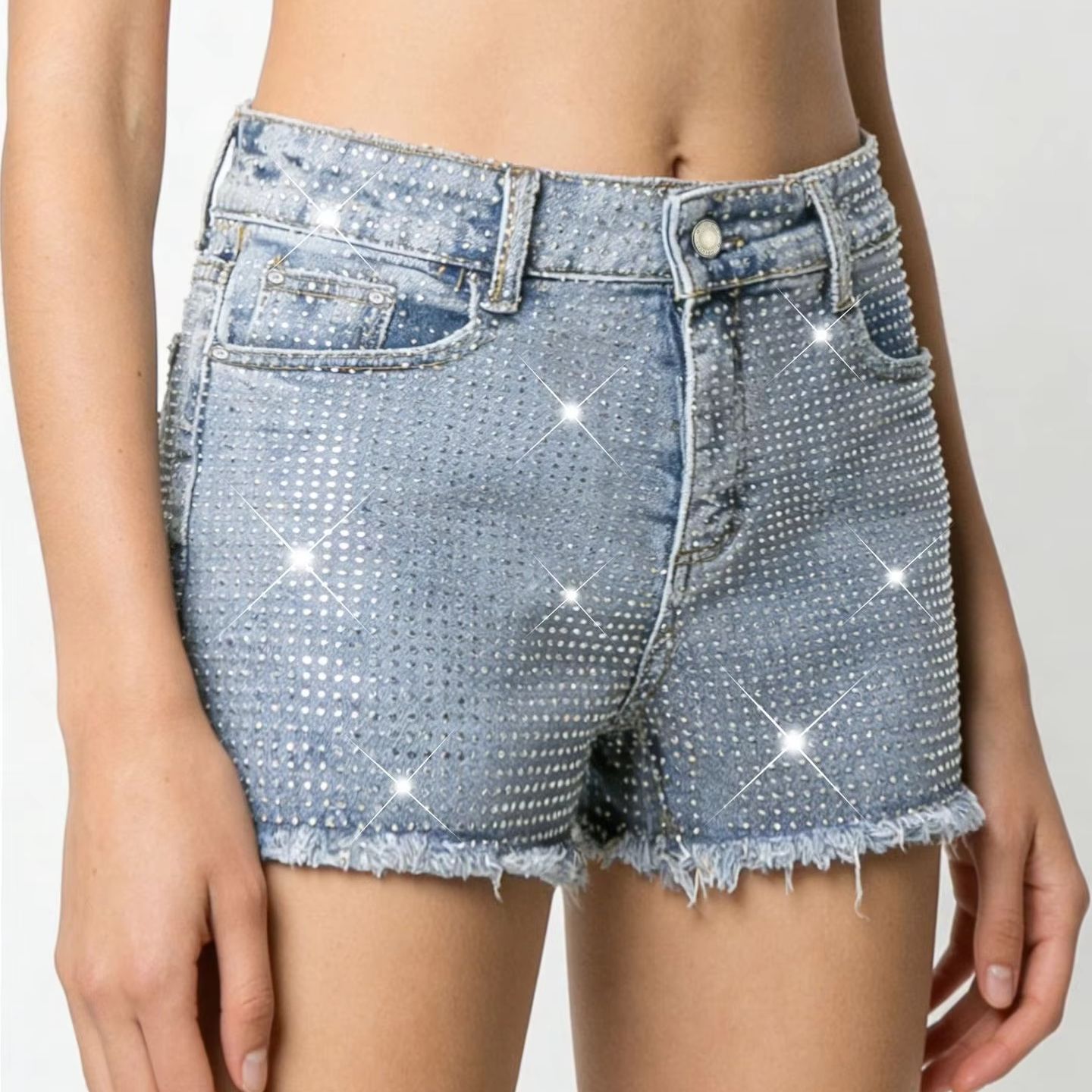 2026 새로운 풀-비쥬 장식 탄성 블루 프레이드 데님 - Shorts Denim Frayed 리뷰 및 가격