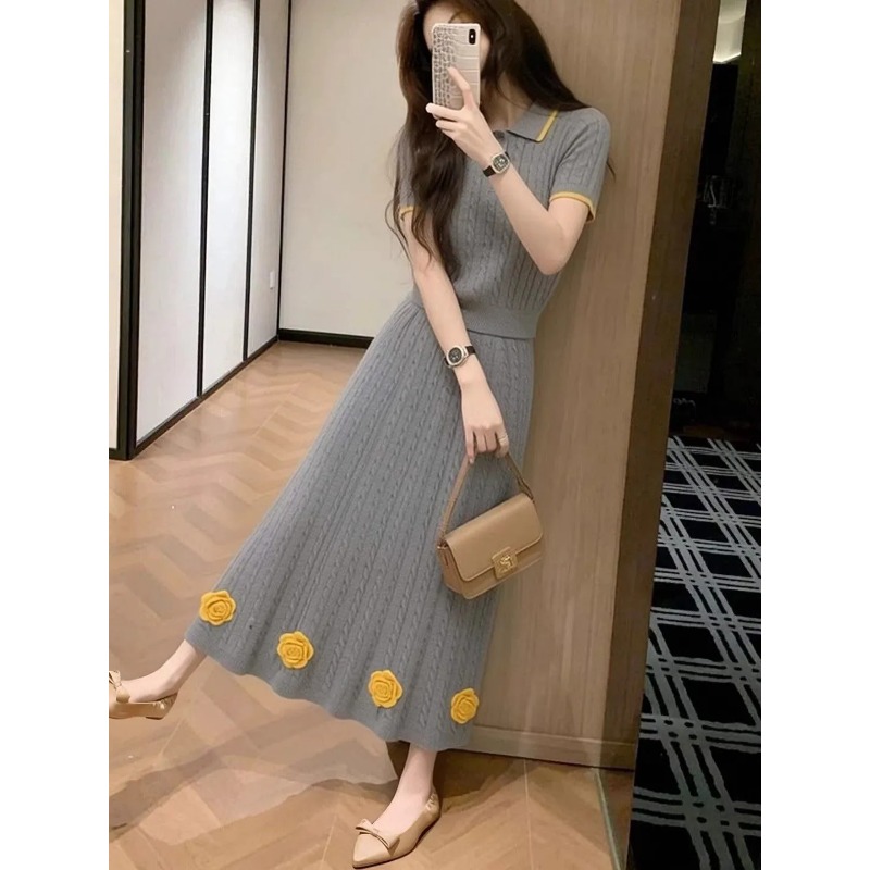 여성용 플로럴 니트 투피스 세트 폴로넥 탑과 미디 스커 - Midi Skirt Floral 리뷰 및 가격