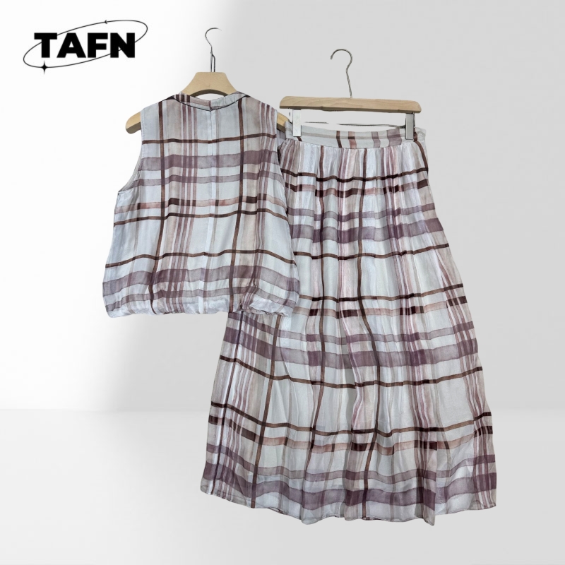 우아한 여성 체크 무늬 투피스 세트 민소매 탑 하이 웨 - Midi Skirt Floral 리뷰 및 가격