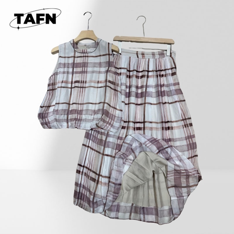 우아한 여성 체크 무늬 투피스 세트 민소매 탑 하이 웨 - Midi Skirt Floral 리뷰 및 가격