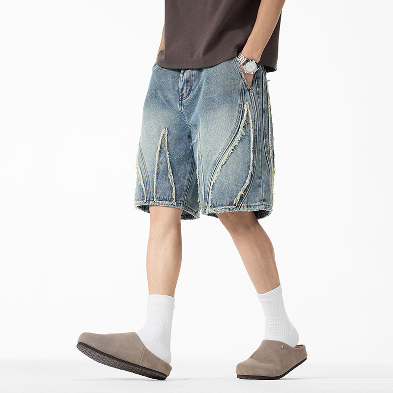 남성용 배기 데님 반바지, 로우 엣지 프레이드 심 패치 - Shorts Denim Frayed 리뷰 및 가격